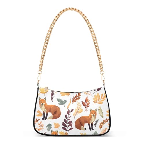 Clutch Shoulder Bags Tote Evening Purse Handbags for Women Fox Leaves Fall Hobo Bags with Zipper Closure