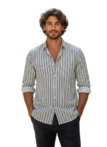 Image of Lymio Men Shirt | Men's Striped Button Down Shirt - Slim Fit Casual & Resort Wear Shirts for Men | Premium & Trendy | Summer and Vacation Ready (Crazy-Full)