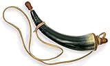 Windlass Hand Carved Genuine Gun Powder Real Horn with Leather Strap, Black Powder Holder - Civil War Reenactment