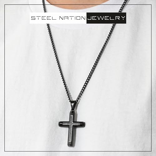 Men’s .20 cttw Black Diamond Cross Pendant in Black Stainless Steel on 24 Inch Chain – Christian Faith Necklace2