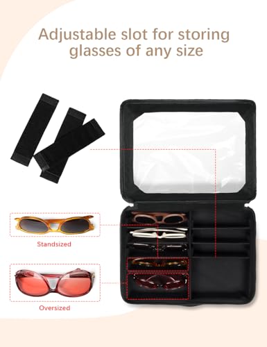 Image of Bukere Sunglasses Organizer Case for Multiple Pairs, 12 Slots Adjustable Glasses Box Women Men, Travel Eyeglasses Storage
