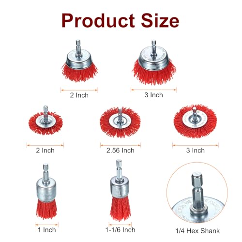 Image of HARFINGTON 7pcs Nylon Filament Wire Wheel Cup Brush for Drill, Abrasive Brushes Set with 1 /4 inch Hex Shank, 1 inch,1 1 /6 inch,2 inch,2.56 inch,3 inch, Used for Rust /Corrosion /Paint Removal and Scrub Surface