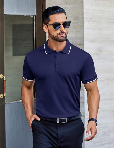 COOFANDY Mens Polo Shirts Short Sleeve Golf Polo Button Pullover Casual Contrast Color Basic T Shirt Ribbed Collar3