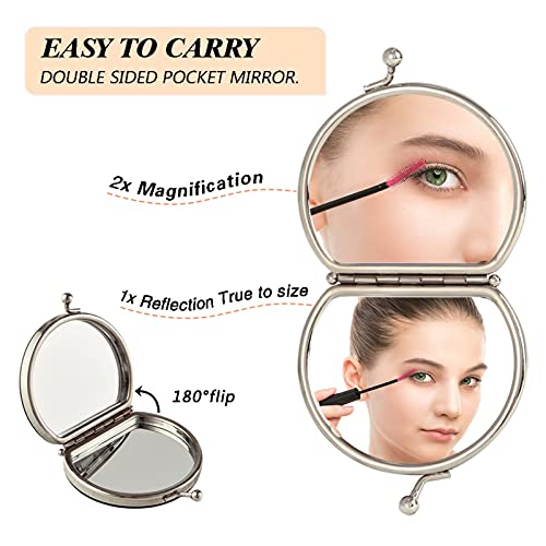 Xigua Spring Lilac Purple Floral Compact Makeup Mirror With Magnification Lens, Portable Travel Makeup Mirror, Elegant Handheld Folding Mirror For Handbag, Purse, Pocket #TOP6