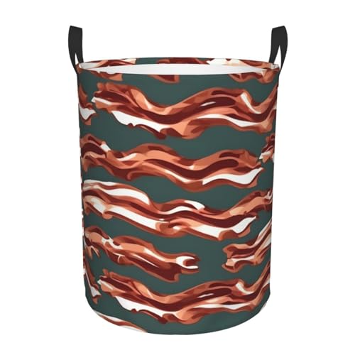 Grand panier à linge rond bacon avec poignées robuste - 2
