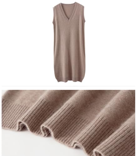 V-Neck Knit Sweater Vest Women's 100% Merino Wool Sleeveless Pullover Solid Color Long Vest Dress Tops4