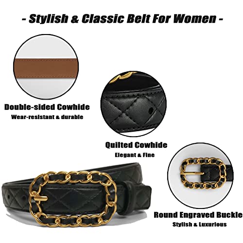 Women Fashion Quilted Belt for Dresses Jeans Pants Designer Genuine Leather Ladies Belts with Braided Chain Buckle4