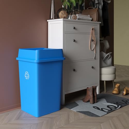 Image of 35 Gallon Blue Square Commercial Trash Garbage Can with Lid | Outdoor Office Restaurant School Kitchen