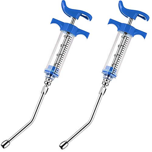 2 Pieces Syringe with 2 Drench Nozzle 20ml Adjustable Dosage Reusable Drench Gun Syringe for Sheep Goats(Blue)