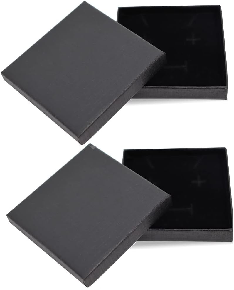 2Pcs Small Gift Boxes, 8x8x1.8cm Black Kraft Jewellery Gift Box Ring