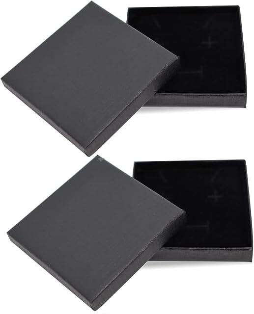 2Pcs Small Gift Boxes, 8x8x1.8cm Black Kraft Jewellery Gift Box Ring Earrings Necklace Gift Box with Lid Small Paper Boxes for Gifts Presents