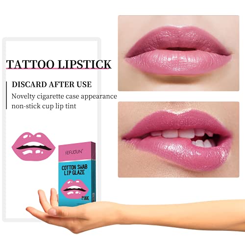 Sefudun Tattoo Lipstick, 20 Pcs Tattoo Lipstick Cotton Swab, Cigarette Cotton Swab Lipstick Set, Lip Stain Long Lasting Waterproof, Non-Stick Cup Lipstick, Easily Carrying, Make Makeup Anywhere(Pink) #TOP3