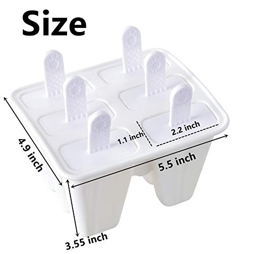 Popsicle Molds 6 Pieces Silicone Ice Pop Molds Popsicle Models Reusable Easy Release Ice Pop Maker (White)