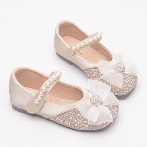 Girls Ballerina Dress Shoes with Bow Glittler Flower Wedding Party Princess Mary Jane Flats for Toddler/Little Kid 6