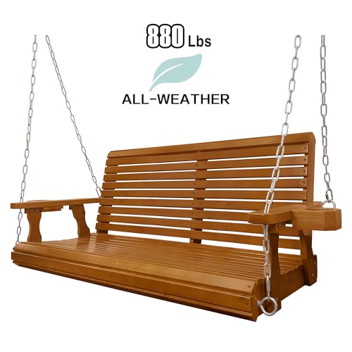 Image of Fortune Candy Wooden Porch Swing, Cedar Tone, 4.5 FT Extra Large