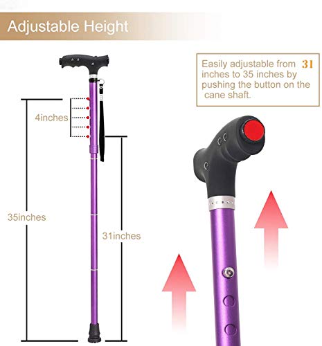 Benecane Walking Cane Folding Cane Adjustable Walking Cane For Men Women Seniors Led Light Fold-Up Lightweight Sturdy Portable Walking Stick - Balancing Mobility Aid - Comfortable Handles (Purple) #TOP2