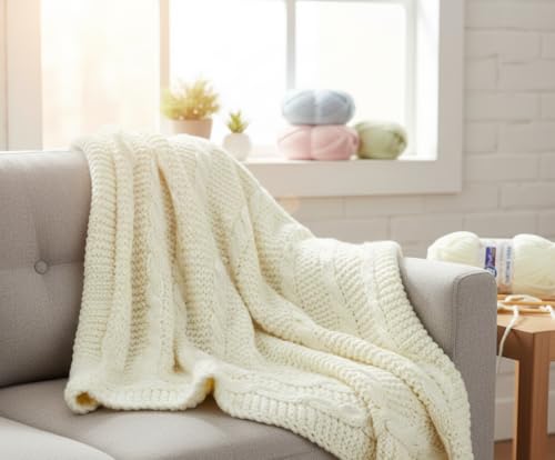 Image of ProKart Premium Blankie Wool, Plush & Cuddly, Chenille Yarn Supersoft Hand Knitting Wool Ball | Blanket Thick /Mottu Yarn Ball Suitable for Hand Knitting and Crocheting for Baby, Adult, Sweaters, caps, Throws, Home Furnishing, Scarves, Blankets (Cream, 100gms x 1 Pack)
