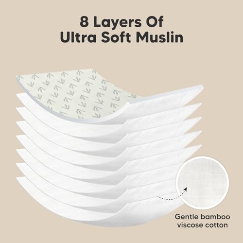 Image of 5-Pack Muslin Burp Cloths Baby Boy, Girl - Very Absorbent Baby Burp Cloth Rags, 8-Layers Viscose Derived from Bamboo Cotton Muslin Towel, Super Soft Spit Up Rags, No Shrink Washcloths (Fleur)