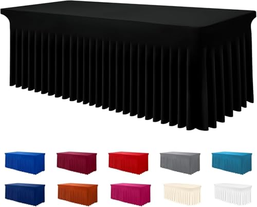 Image of Smiry Spandex Elastic Fitted Table Cloth Skirt for 4FT Rectangle Table | Stretch Washable Table Cloth, Banquet Table Cover for Wedding, Party, Indoor & Trade Shows, (Black, 48Lx36Wx30H)