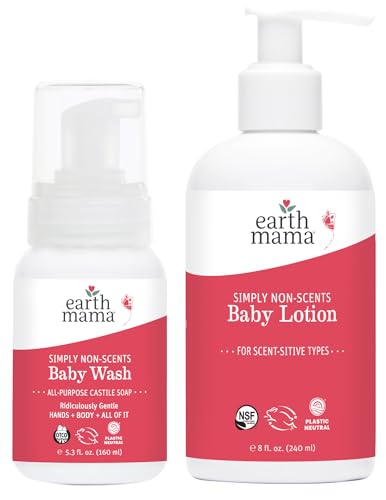 Image of Earth Mama Fragrance Free Bathtime Bundle | Simply Non-Scents Castile Soap & Baby Lotion | Unscented Baby Wash & Moisturizer with Calendula