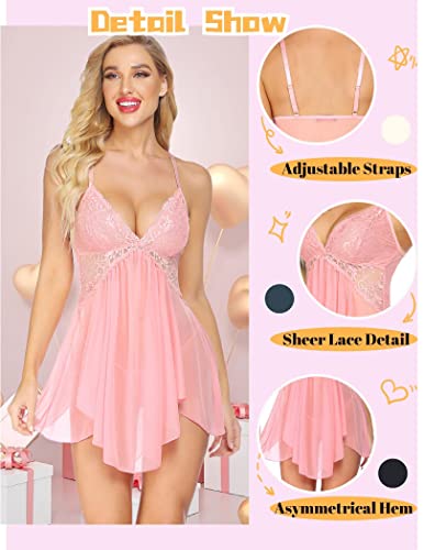 Avidlove-Babydoll-de-Encaje-para-Mujer-Lenceria-Sexy-con-Cuello-en-V-y-Correa-para-Dormir-Camison-de-Mujer