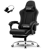 GTPLAYER Gaming Chair with Footrest, Computer Chair with and Lumbar Support, Height Adjustable Game Chair with 360°-Swivel Seat and Headrest and for Office or Gaming (All Black-Fabric)