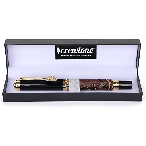 Image of 20319 Dikawen 891 Brown Grape Embossed Pattern With Golden Dragon Clip Metal Fountain Pen, Fine Nib, Include Ink Converter & Luxury Gift Box, Pen for Men & Women.
