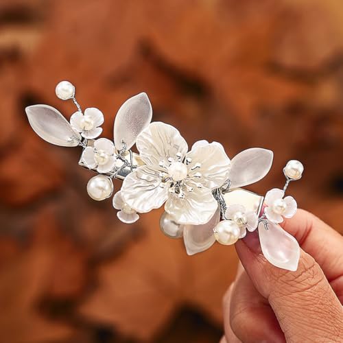 EVILD Bridal Wedding Hair Clip White Flower Hair Accessories Pearl Hair Barrettes for Women