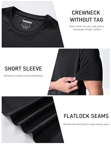 MAGCOMSEN 3 Pack Men's Short Sleeve Quick Dry Shirts Moisture Wicking UPF 50+ Athletic Running Gym Workout Swim T-Shirts4