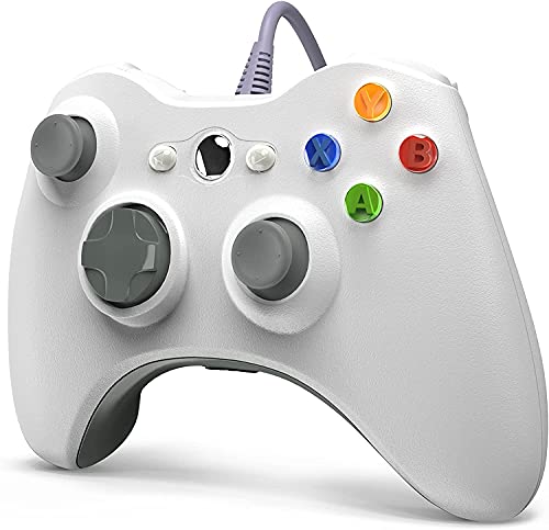 Controle com fio Xbox 360, gamepad USB para Microsoft Xbox 360/Slim/PC - Branco