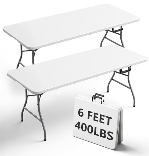 FurniEdge 6FT Folding Table 2 Pack, Heavy Duty Plastic Table