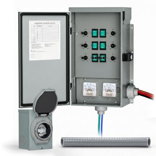 POOAMY 30Amp Generator Manual Transfer Switch 6-Circuits, 120/240V, 7500Watts, NEMA 3R, Heavy Duty Safety