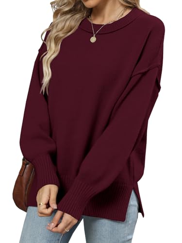Lylinan Cozy Oversized Sweater for Women Side Slit Knit Pullover Crewneck Top for Fall Winter Outfits XS-XXL2