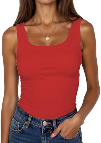 BDITANLE Women Sleeveless Scoop Neck Ribbed Tank Top Fitted Summe...