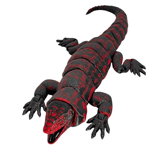 3D Printed Realistic Tegu Replica - Articulating Limbs & Movable Tail - Functional Jaw - Lifelike Collectible Reptile Model (Red)