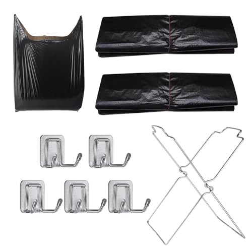 hssopa Foldable Trash Bin, Garbage Bag Rack, Outdoor Portable Rubbish Bag Rack, Foldable Bin Stand for Camping Picnic BBQ, Pack of 100 Bin Liners with Carry Handle (Rubbish Bag Holder Stand, L)