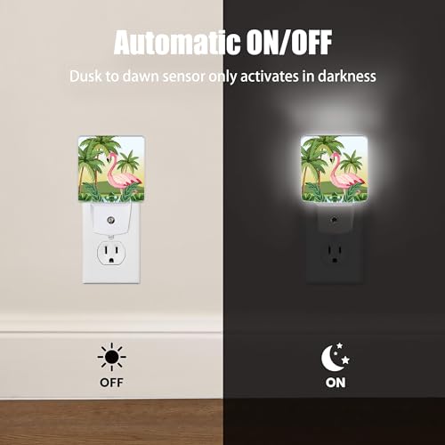 Image of Tropical Flamingo Cartoon Night Light, Dusk to Dawn Smart Sensor Nightlight for Bedroom Bathroom Kitchen Hallway Stairs Hallway, Plug-in, Energy Efficient Decor Desk Lamp Gifts