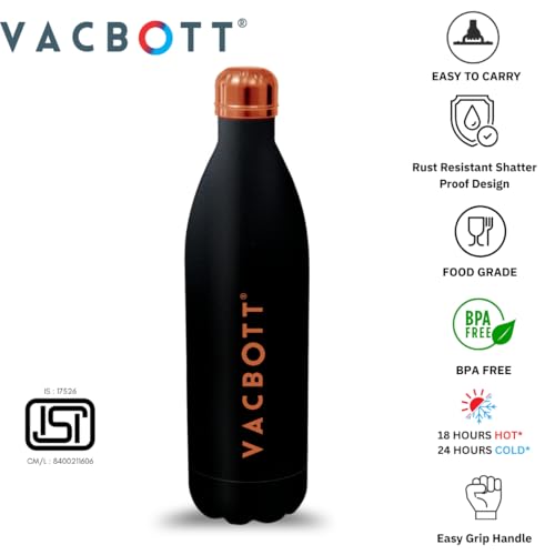Image of Clay Craft Vacbott Stark Velvet Double Walled|18 Hours Hot and 24 Hours| Cold Water Bottle Vacuum Insulated Flask Bottle 1000 ml|2 Piece, Steel Water Bottles for School, Office, Home, Gym, Leakproof