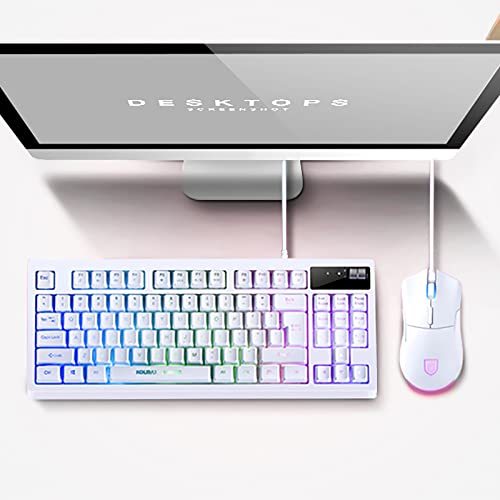 Rgb White Gaming Keyboard And Mouse Combo,87 Keys Usb Wired Rgb Gaming Keyboard Mechanical Feeling With 7200Dpi Rgb Gaming Mouse, White Keyboard Wired Combo For Pc Mac Chrome Ps4 Xbox Laptop #TOP6
