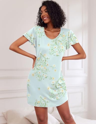 Image of Ekouaer 2 Pack Nightgowns for Women Short Sleeve Nightshirt Soft Sleepdress