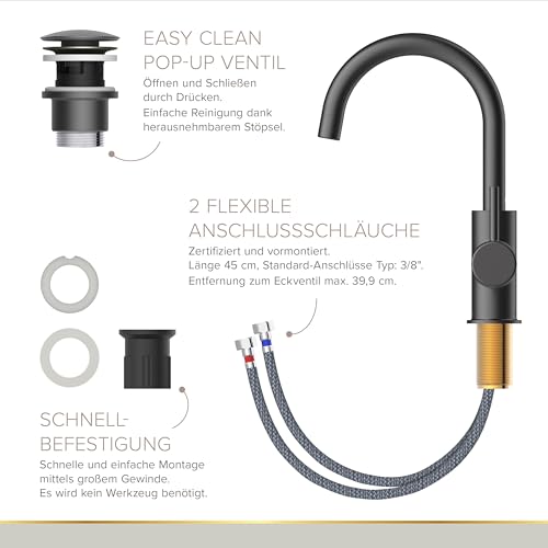 Robinet de lavabo Moana Lenz graphite avec bec pivotant 360 - 6