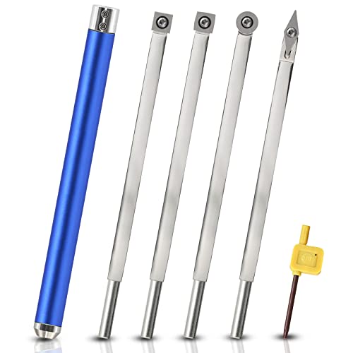 FJL FORCE Lathe Tools Set of 4, Mirror Polishing Wood Lathe Tools Latest Version Carbide Lathe Tools, Carbide Turning Tools, with Diamond Round Square Carbide Inserts