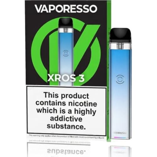 VAPORESSO XROS 3 POD Vape Kit [Sky Blue] - Rechargeable 1000mAh Battery COREX Mesh Technology Adjustable Airflow Slider Dual Activation (Auto-Draw/Button) No Nicotine No Liquid