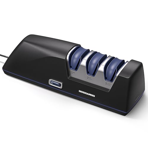 HOSHANHO 3-Stage Electric Knife Sharpener with Diamond Wheels & 20° Guide