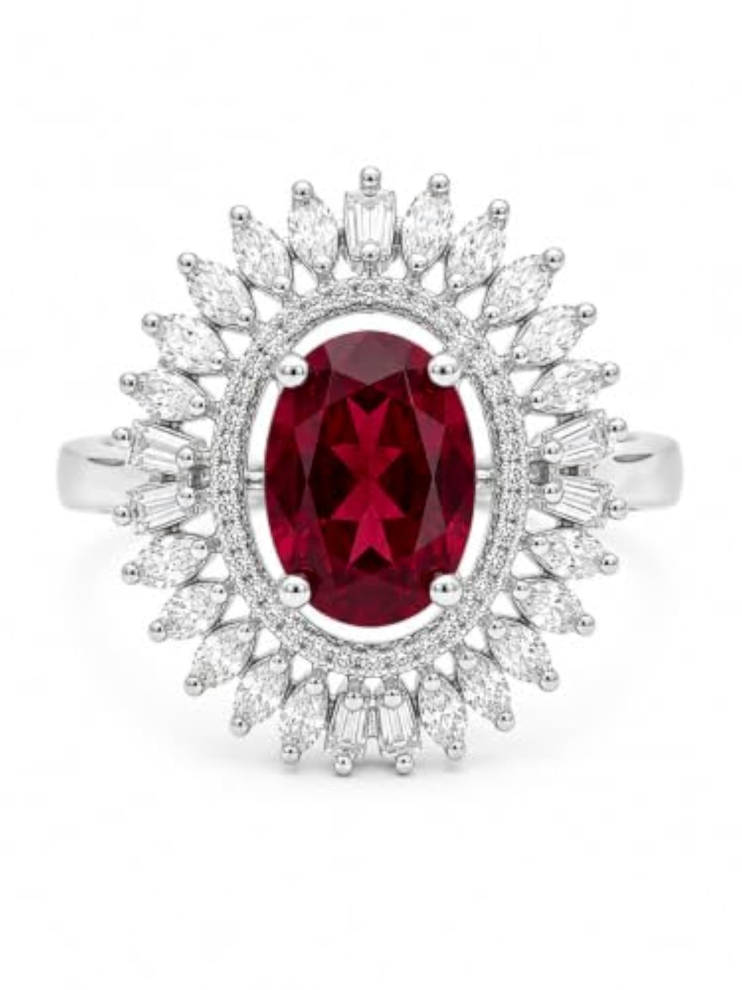 Women's Ruby Red Oval Cut Statement Cocktail Ring, Adjustable