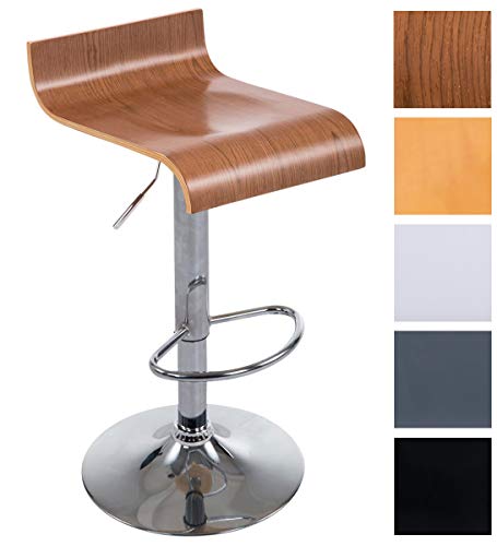 CLP Taburete De Bar Wood Con Asiento De Madera I Taburete Alto De Cocina Regulable En Altura & Giratorio I Silla Alta Con Reposapiés I Color: Nogal