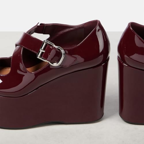 FYS Women's Platform Round Toe Pumps Cross Straps Wedge High Heels Sexy Club Party Evening Shoes Size 4-16 US4