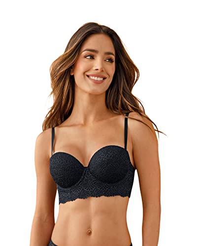 Push Up Laced Balconette Bras For Women With Contour Cups & Wide Underbust Band Black #TOP6