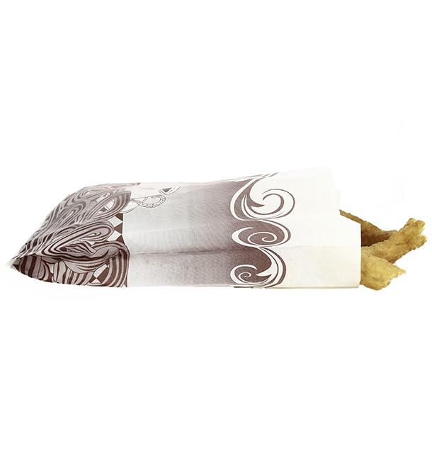 250 Bolsa para Churros Antigrasa 30+9 × 42cm | Papel Antigrasa Reciclable | Ideal para Churrerías, Food-Truck y Evento | 250 Unidades