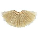 Century Star Girls Sparkle Tutu Skirt Tulle Ballet Skirts 3 Layers Princess Tutu for Toddler Baby Kids Party Dress Christmas Birthday 2-8T 01Gold